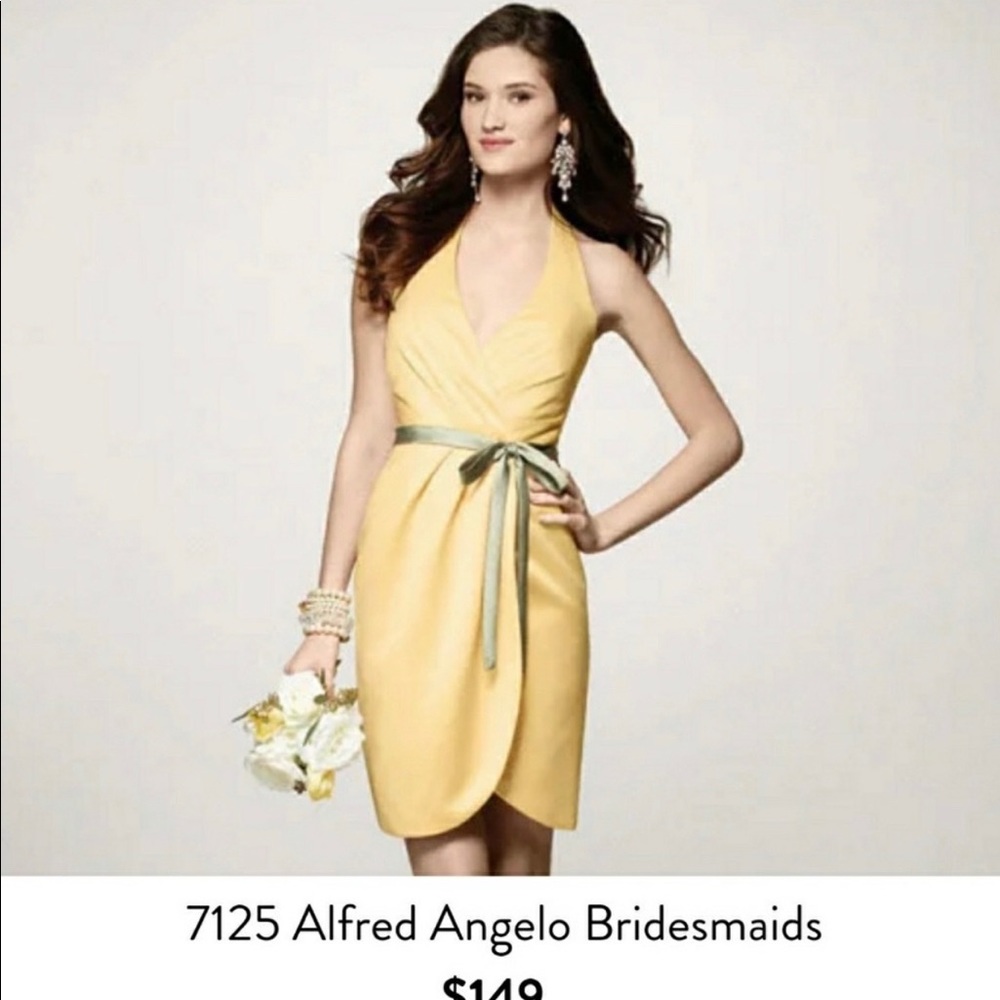 Alfred Angelo Yellow Short Bridesmaid Dress